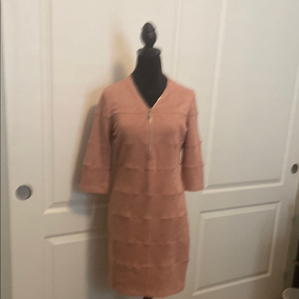 Pink Tiered Sheath Dress with Bell Sleeves